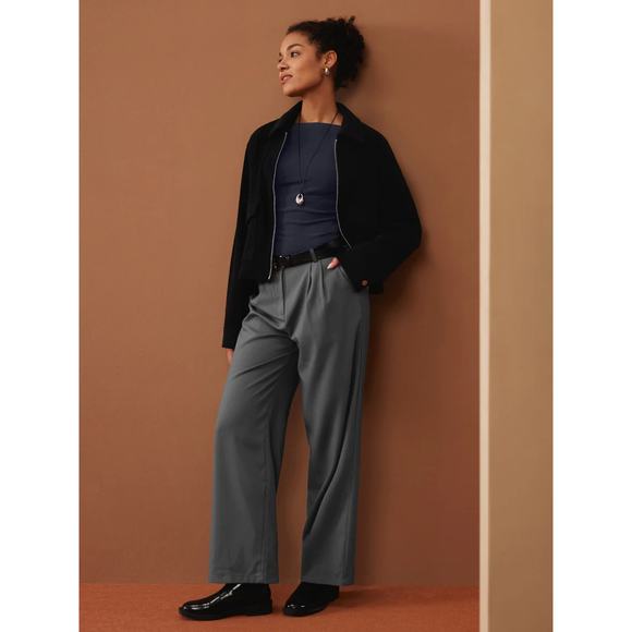 OGL Davy Gray High Waisted Wide Leg Trouser Pants Womens Size M Bamboo 1167-J - Picture 1 of 11